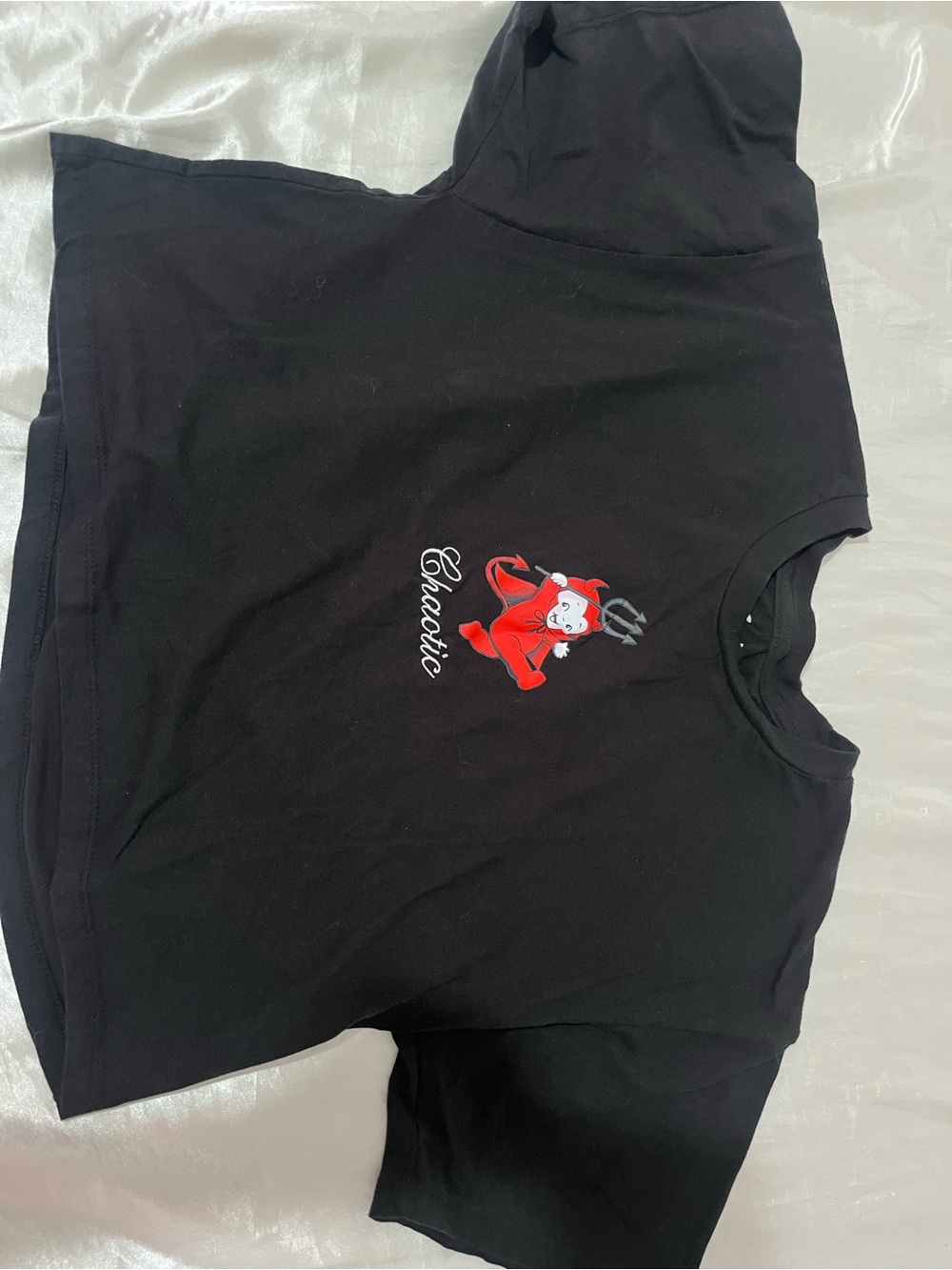 Black Kids Graphic Tee with Red Devil Motif